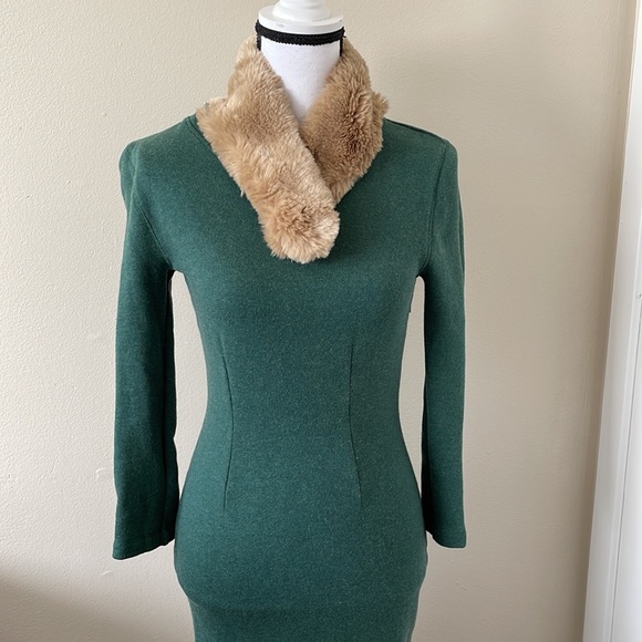 Band of Outsiders Green Emerald Sweater Dress with Fur Faux Collar size S - Picture 2 of 14